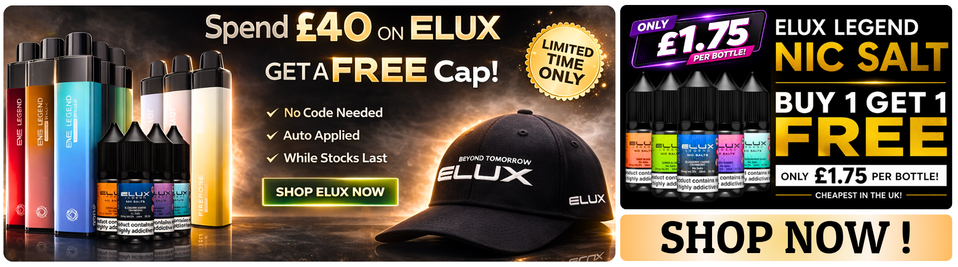 Spend £40 on Elux Vape Products and Get a Free Cap - Limited Time Offer